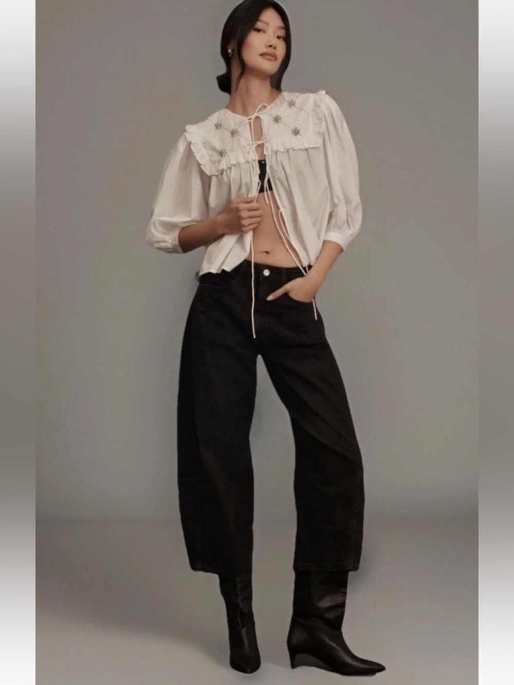 Pilcro Anthropologie Heritage Curve Barrel Black Denim High Rise Jeans 27 Tall
